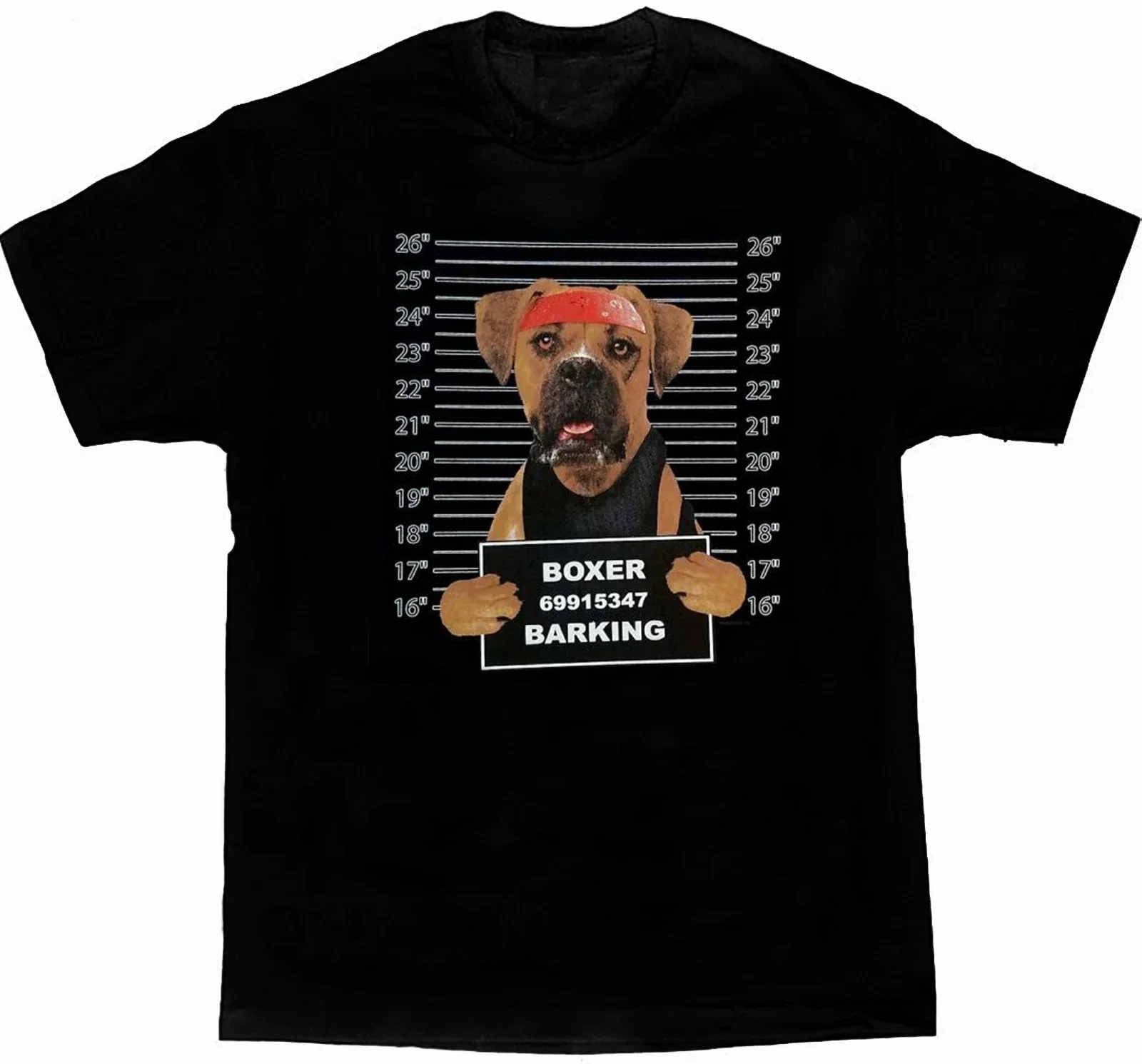 Funny Boxer Dog Criminal Mug Shot Printed Dog Lovers Gift T-Shirt 100% Cotton O-Neck Short Sleeve Casual Mens T-shirt Size S-3XL