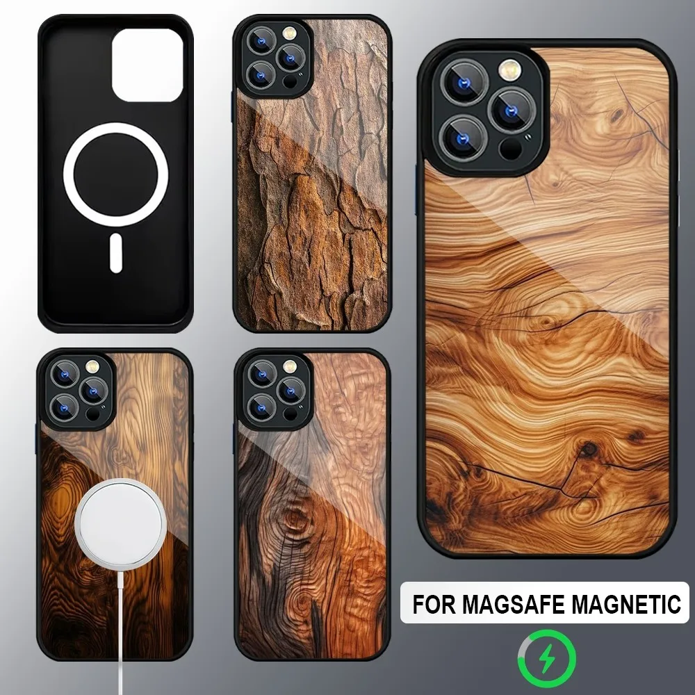 

Natural Wood Phone Case Magsafe Wireless Charging Cases For iPhone 16 15 13 12 11 14 Pro Max Mini 8 Plus XS X XR