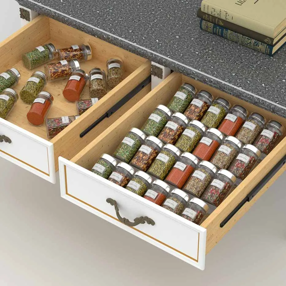 Tiered Spice Rack Tray Acrylic Drawer Seasoning Bottle Organizer for Countertop Cabinet Pantry Kitchen Storage Shelves