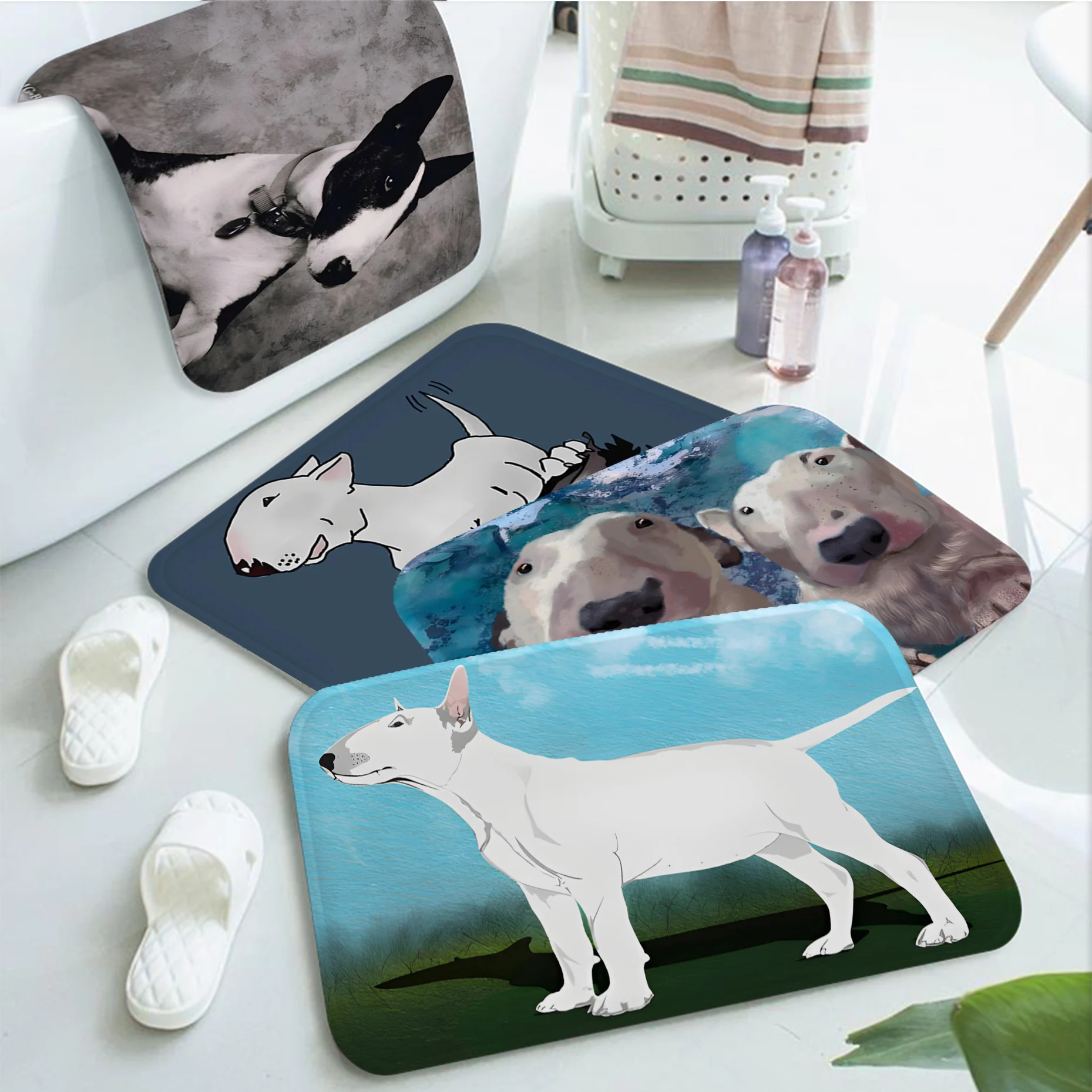 B_Bull T-Terrier Cute Dog  Floor Mat Bathroom Mat Kids Room Bedroom Decoration Balcony Anti-Slip Doormat Living Room Welcome Rug