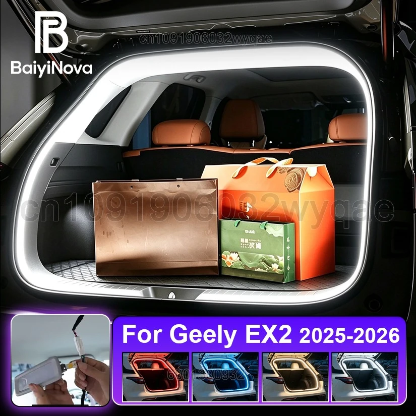 For Geely EX2 / E2 2025-2026 Trunk Lights Flexible Brighten LED Strip Waterproof Silicone Car Interior Atmosphere Light Supplies
