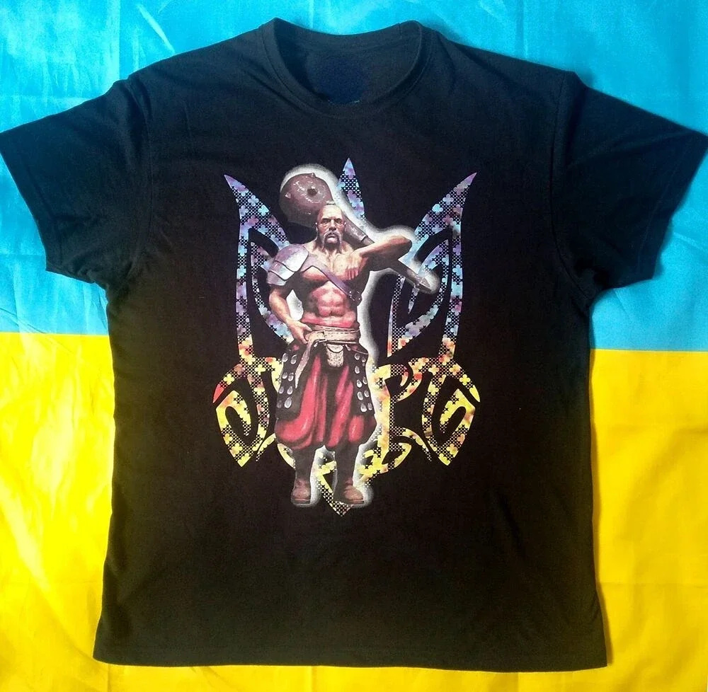 

Футболка «Украинский казак», 100% хлопок, с круглым вырезом, летняя повседневная мужская футболка с коротким рукавом, размер S-3XL