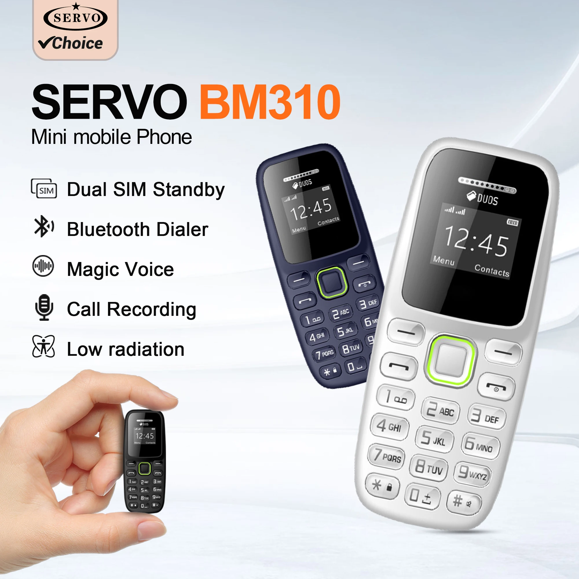 سيرفو BM310 2G GSM هاتف محمول صغير 2 SIM بلوتوث الاتصال التلقائي سجل المكالمات القائمة السوداء متعدد اللغات الهاتف المحمول الصغيرة منخفضة الإشعاع