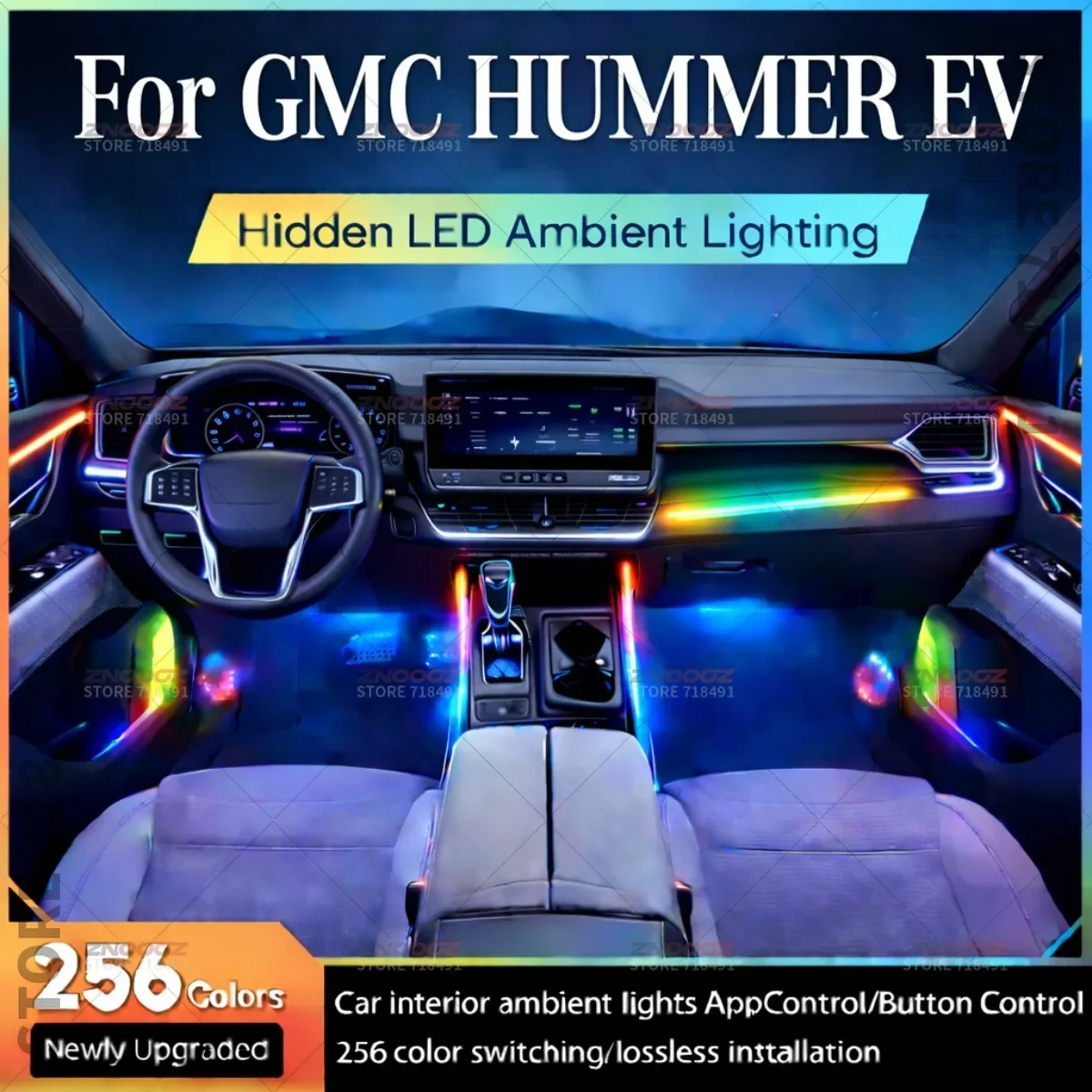 22in1 RGB Car Interior Acrylic Car Ambient Lights RGB Hidden Acrylic Strip Decoration Atmosphere Accessories For GMC Hummer EV