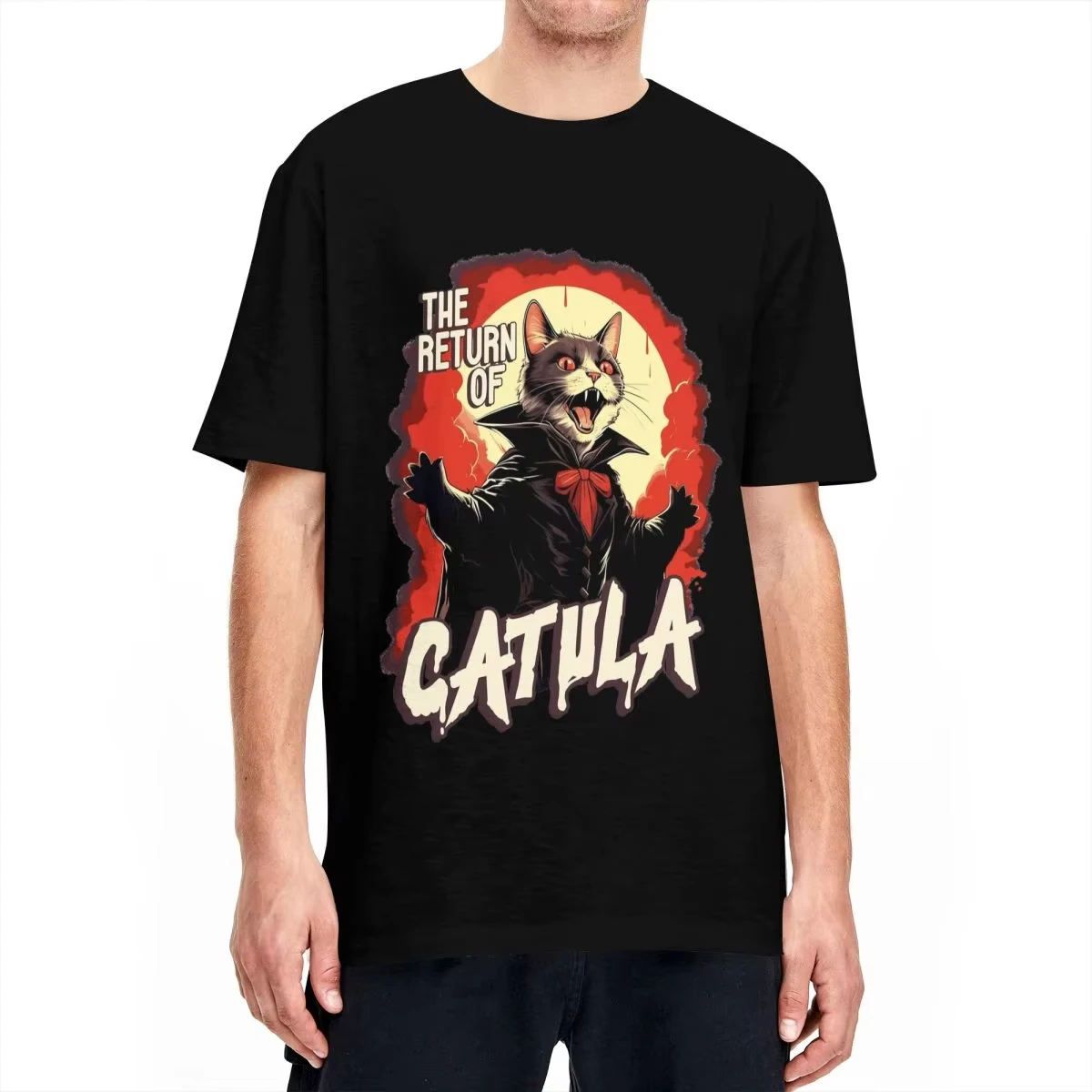 

Шерк Винтажная футболка Возвращение вампира Кот Дракула Хэллоуин Футболки из 100% хлопка Футболка с животными для мужчин Y2K с коротким рукавом