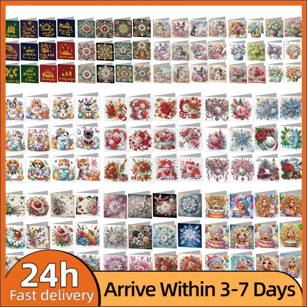

12pcs Flower Pattern DIY Diamond Painting Greeting Card Set Diamond Art Handmade Cards Creative Birthday & Thanksgiving Card Kit