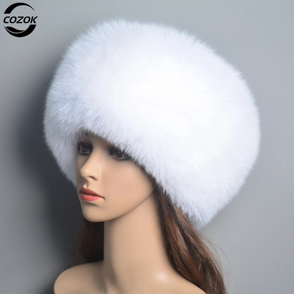 Fashion Real Fur Hats Winter Hats For Women Natural Fox Fur Beanies Real Fox Bomber Hat Fluffy Popular Russian Female Round Cap