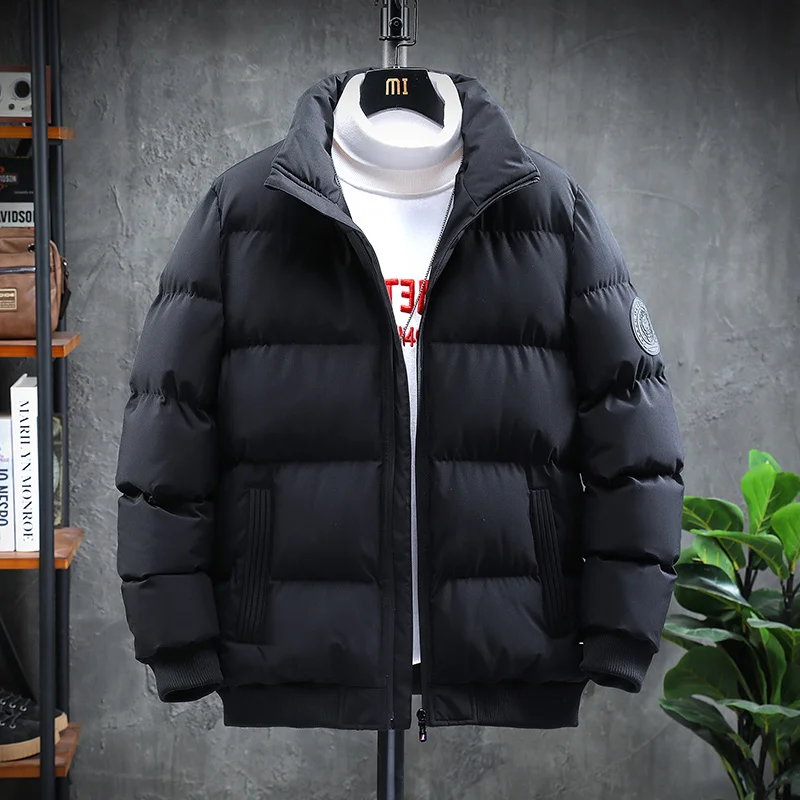 

Autumn Winter Casual Mens Warm Parkas Streetwear Slim Thick Cotton Padded Jacket Solid Color Coat Male Top Clothing Dropshipping