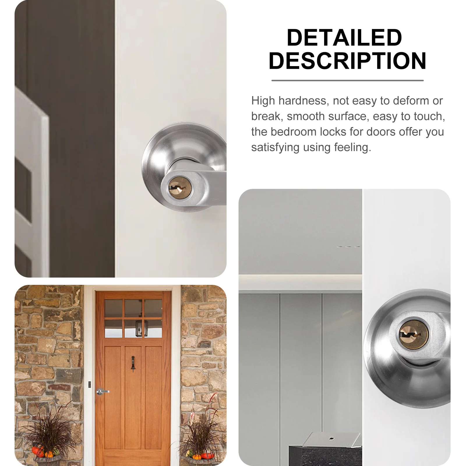 

1Set Ball Type Door Lock Sturdy Cylinder Bolt Anti-Fade Smooth Surface for Bedroom Bathroom Door Knob with Lock Interior