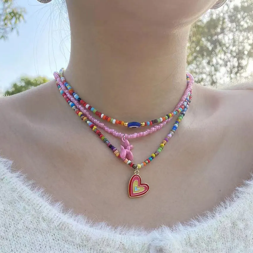 Heart Beads Choker Neck 2022 Korean Fashion Evil Eye Short Chain Collar Handmade Female Pendant Necklace Women Boho Jewelry Gift