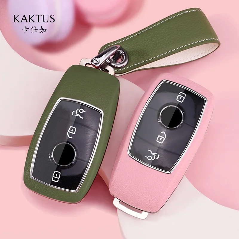 2024 Fashoin Leather Car Key Case Men Women for Mercedes Benz New E Series New S-class Keychain Protective Purse Wallet Shell