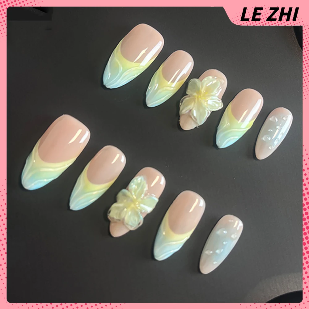 10 stuks 3D Carving Flower Series Handgemaakte pers op Nail Art Europa Amerika Spice Girl Franse amandel volledige dekking draagbare nepnagels