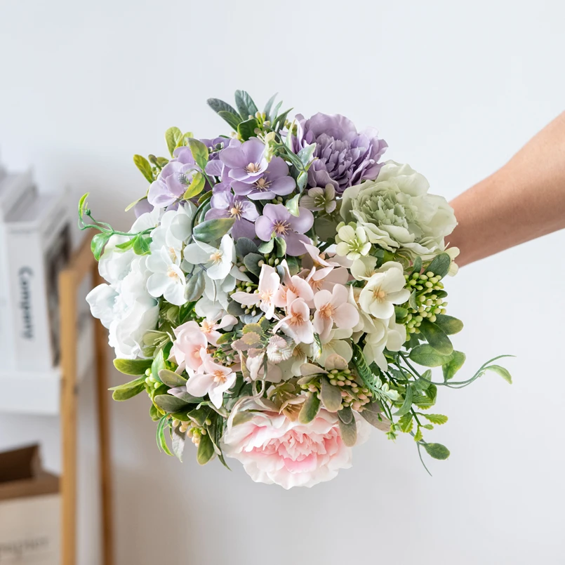 Künstliche Blumen, Seide, Pfingstrose, Hortensienstrauß, Festival-Dekoration, Zuhause, Zimmer, Tisch, Garten, Rosenbogen, gefälschte grüne Pflanzen, Hochzeit, Braut