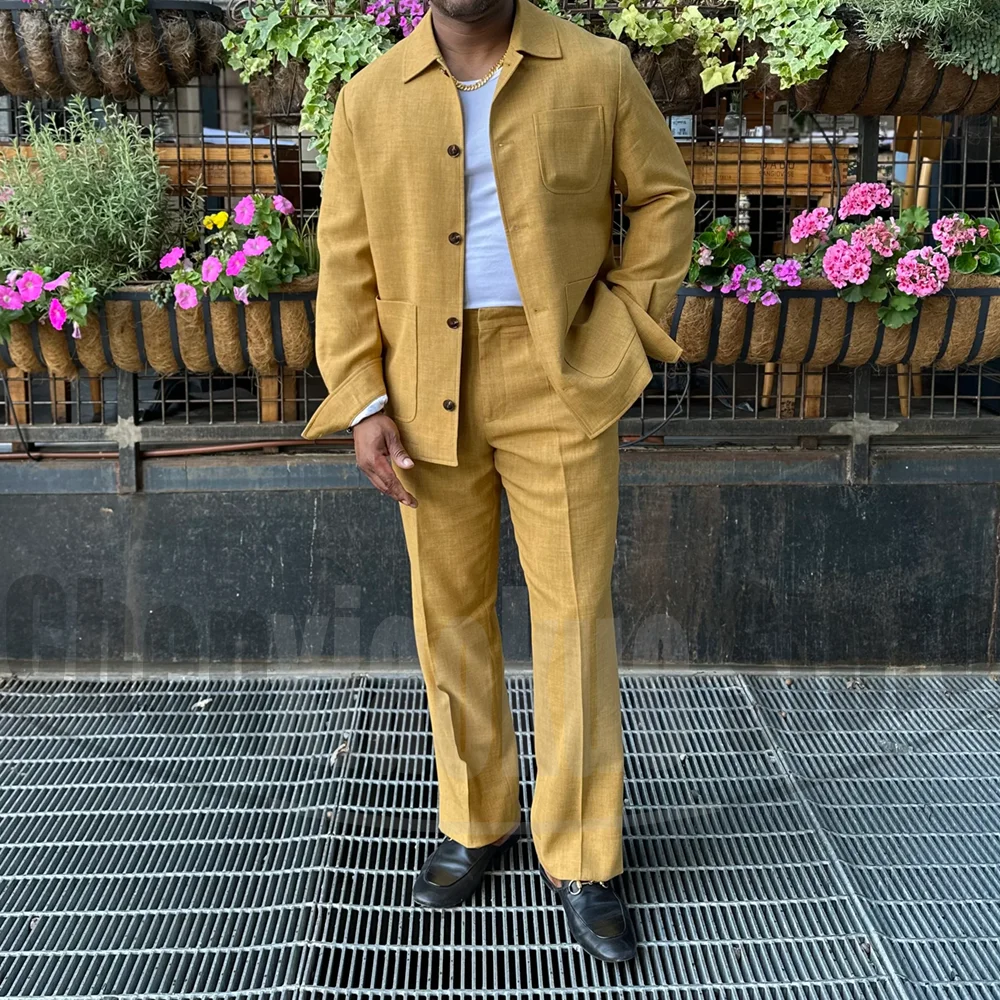 

Men Linen 2 Piece Suit Chic Stand Collar Single Breasted Jacket and Pants Casual Daily Business Formal Modern Gentleman Outfit