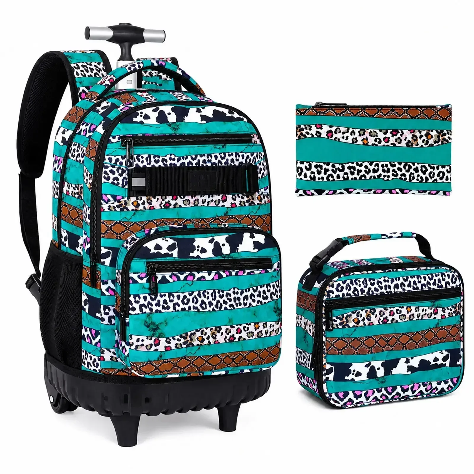 Rolling School Backpack For Girls, Women Roller Bookbag With Lunch Box For Adults, Water Resistant Wheeled School Bag For College Teens Kids Travel