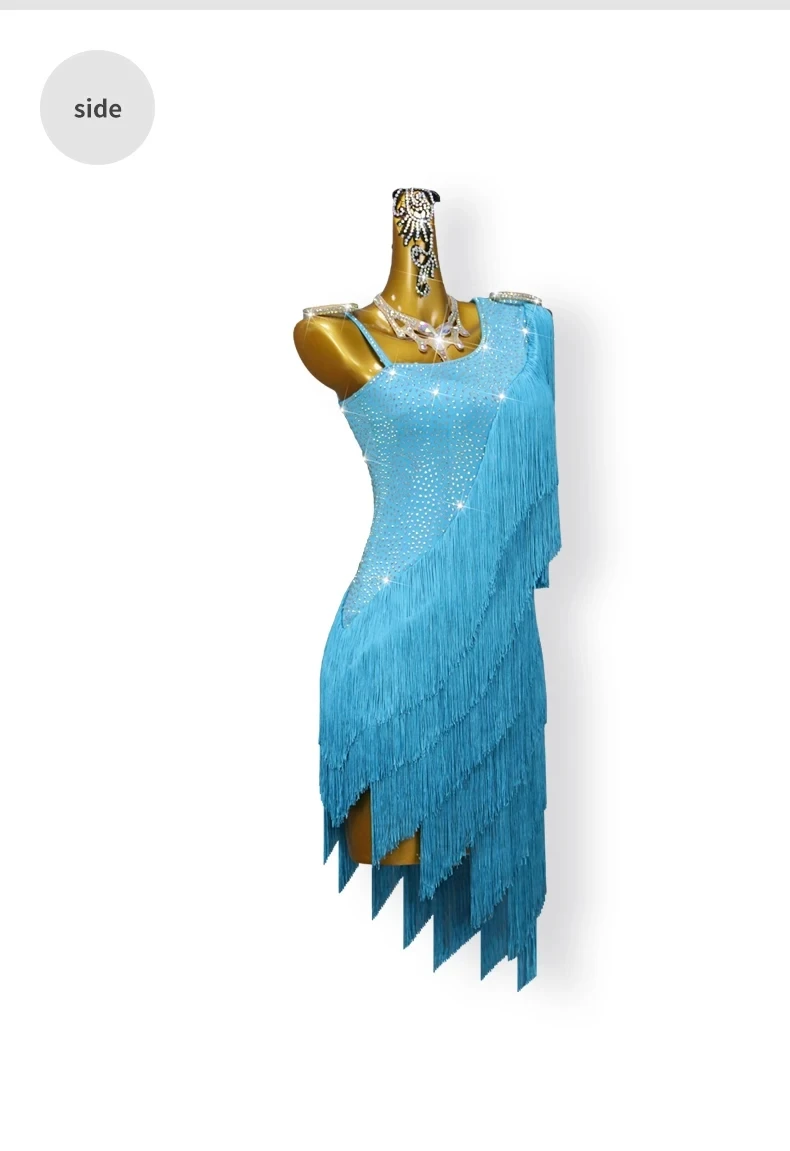 Damen-Tanzkostüm, Lateinamerikanisches Kleid, Performance-Wettbewerbskostüm, Ballsaalkleid, Elegante, Sexy Kleidung, Fransenbesetztes Sport-Tanzkostüm – Detail 8