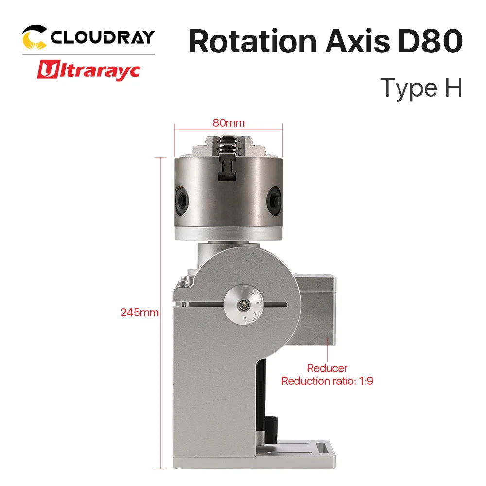 Ultrarayc Rotation Axis Diameter 80mm Rotary Attachment For Laser Marking Machine 9 Times Deceleration for Cylindrical