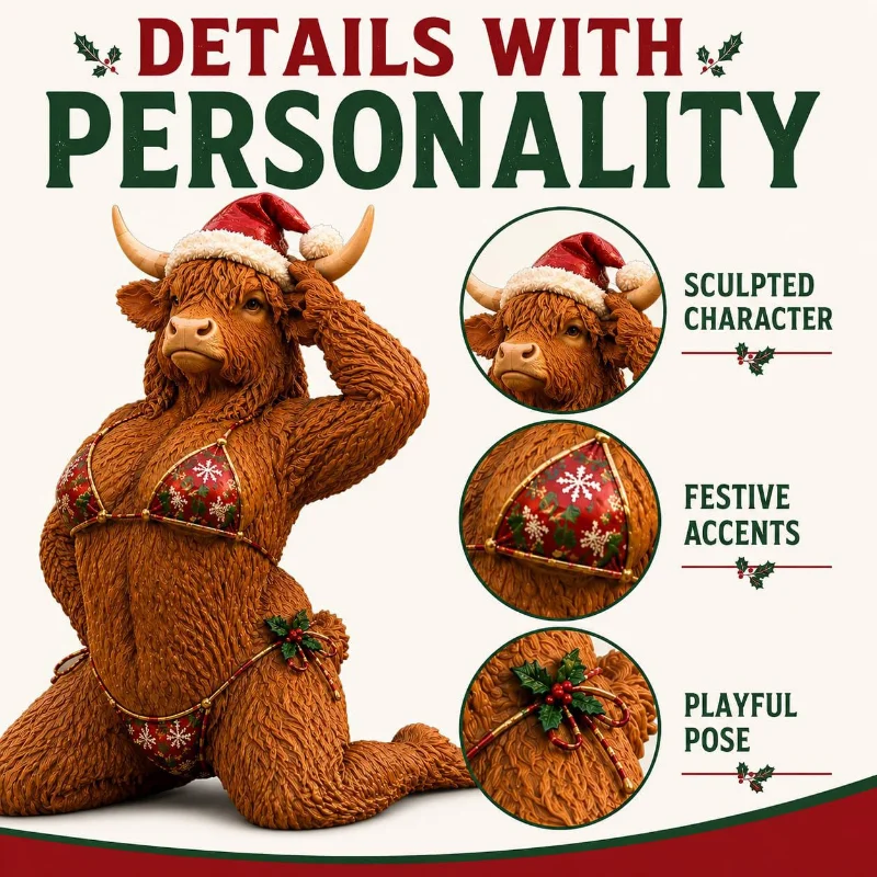Holiday Collectible Figures Kneeling Santa Claus Figurine Bikini Highland Cattle Statue Dachshund Chick Horse For Festive