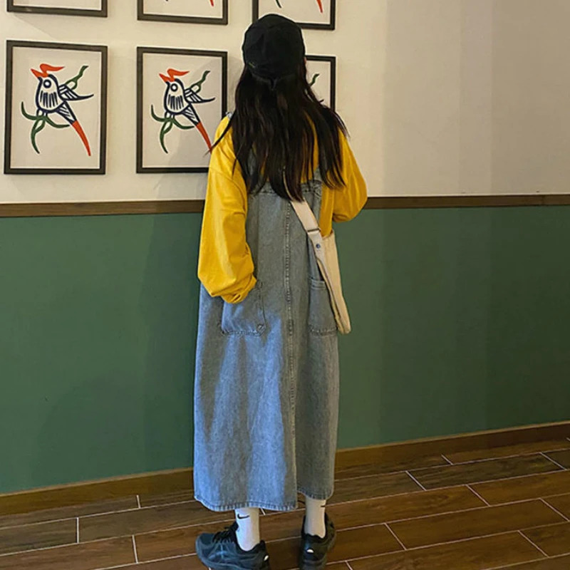 Dress Women Denim Spaghetti Strap Vintage Sundress Korean Style Loose All-match Summer Retro Streetwear Teens  Ulzzang
