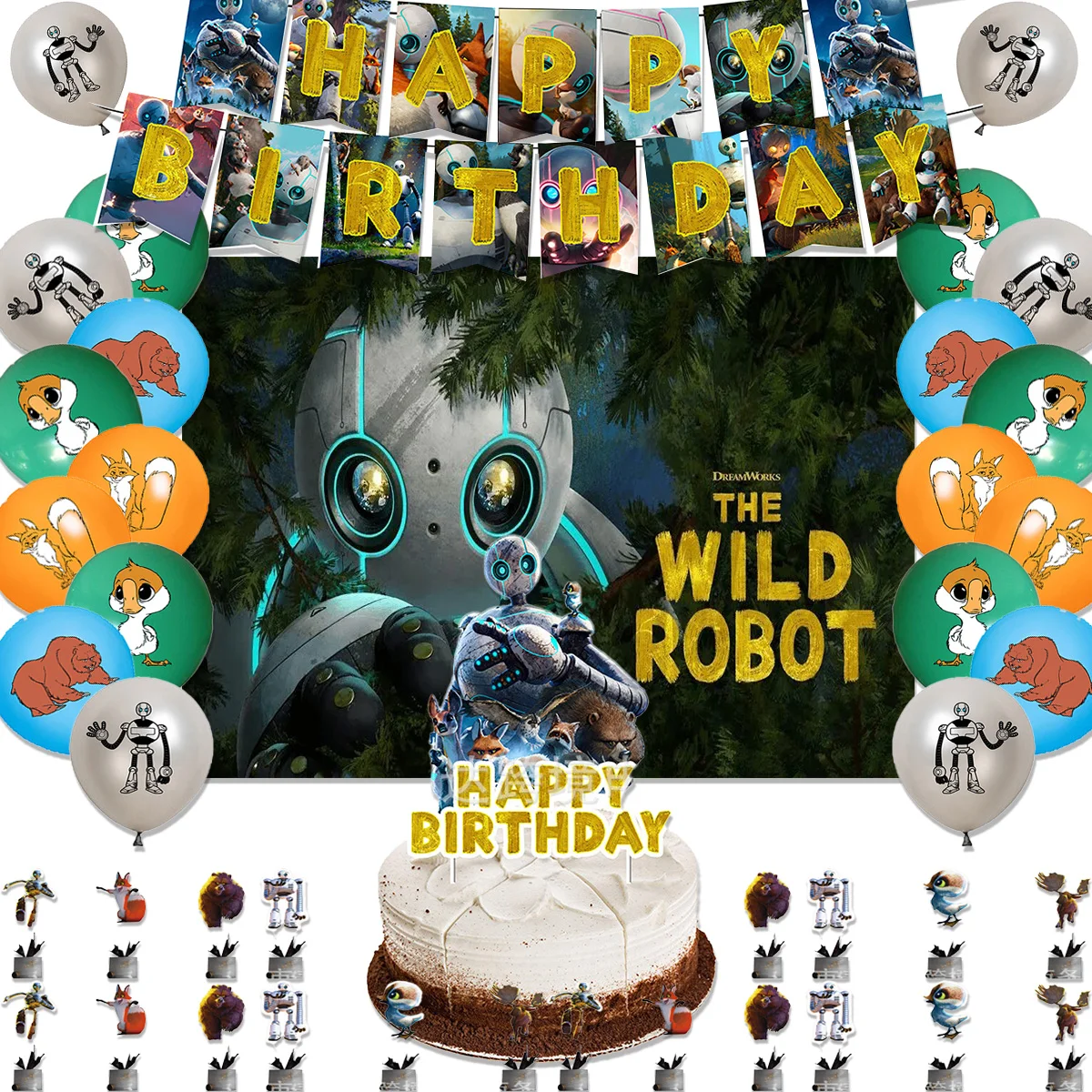 

The Wild Robot Theme Boy Birthday Party Supplies Decorartion Balloon Banner Backdrop Cake Supplies Banner Kids Baby Shower Gifts