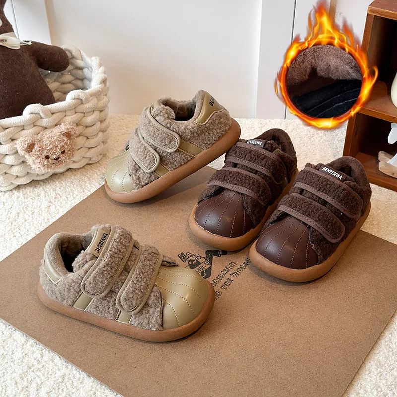 2026 Autumn Winter 5-14 Year Old Baby Walking Shoes PU Male and Female Baby Shoes Leather Shoes Soft Soled Sports Shoes