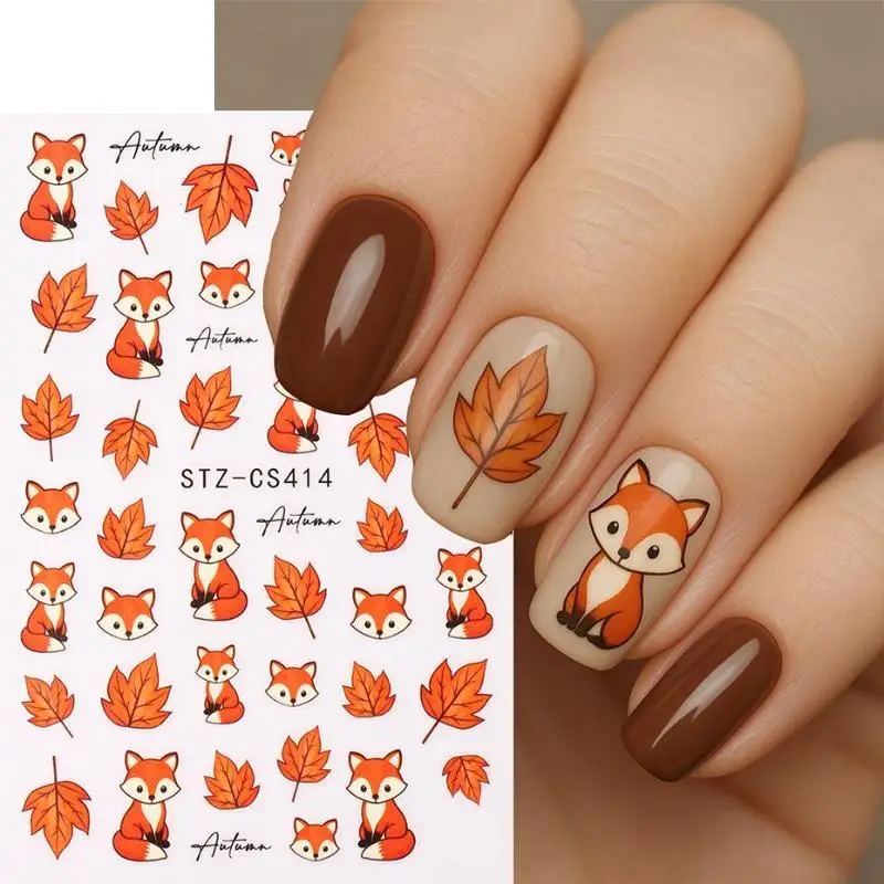 New 1 Sheet Fall Leaf Plaid Line Adhesive Sliders Cute Pumpkin Nail Stickers Decals Autumn Thanksgiving Nail Design Accessories