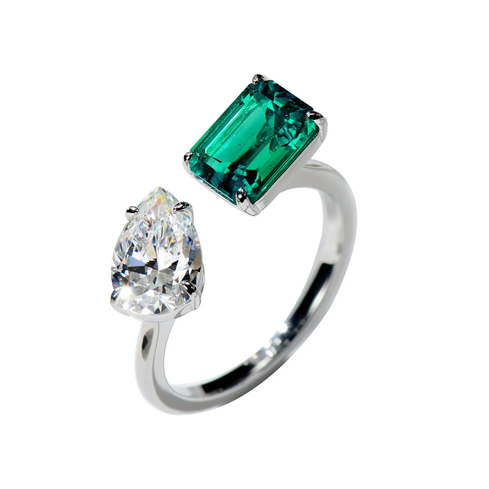 

Toi Et Moi Emerald Ring Cubic Zirconia Double Diamond Stones Luxury Jewelry for Girls Women You and Me Wedding Band