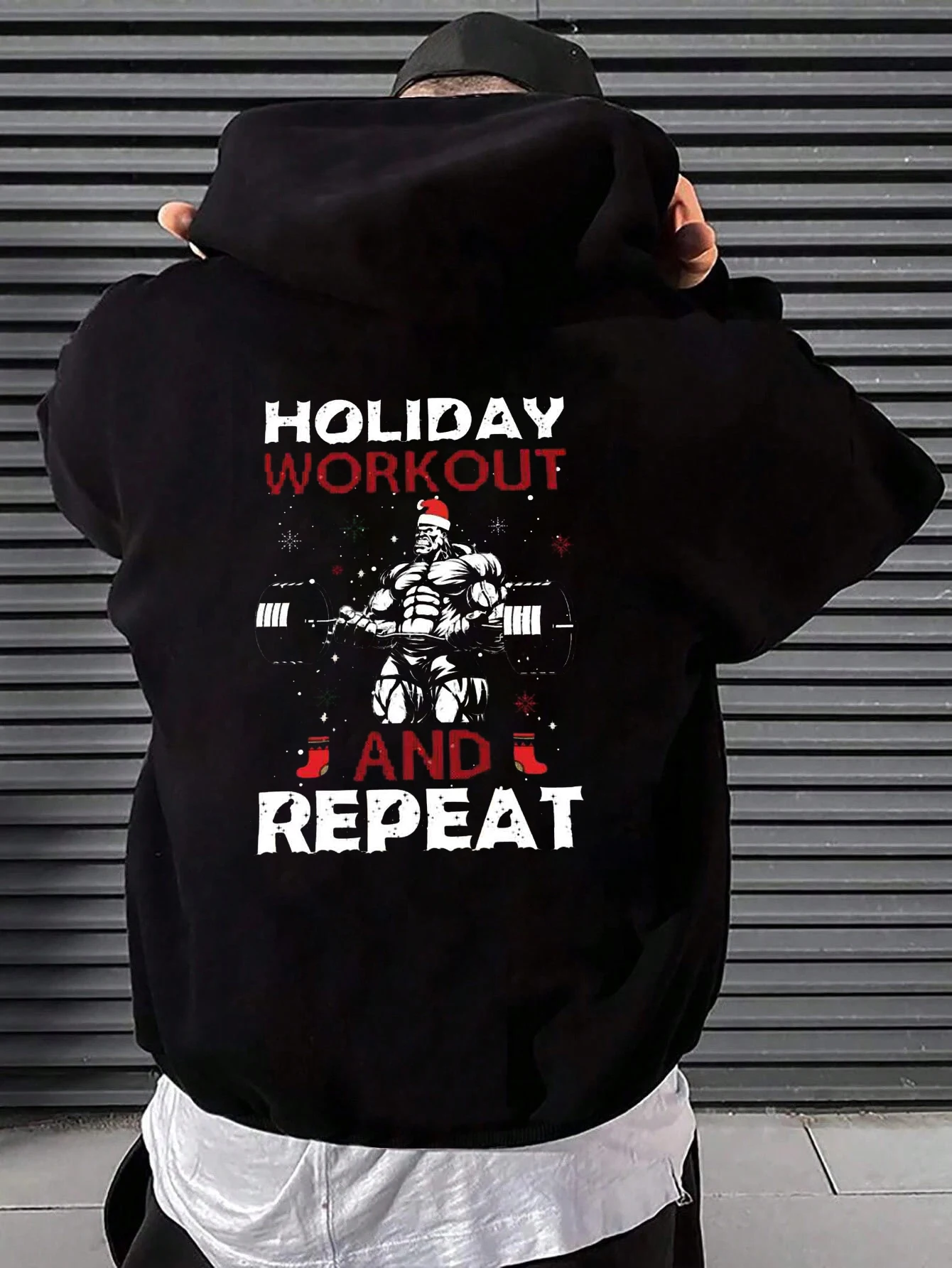 

Мужская забавная толстовка для фитнеса — толстовка с рождественским фитнесом и повторяющимся узором, с дизайном мышц Санта-Клауса