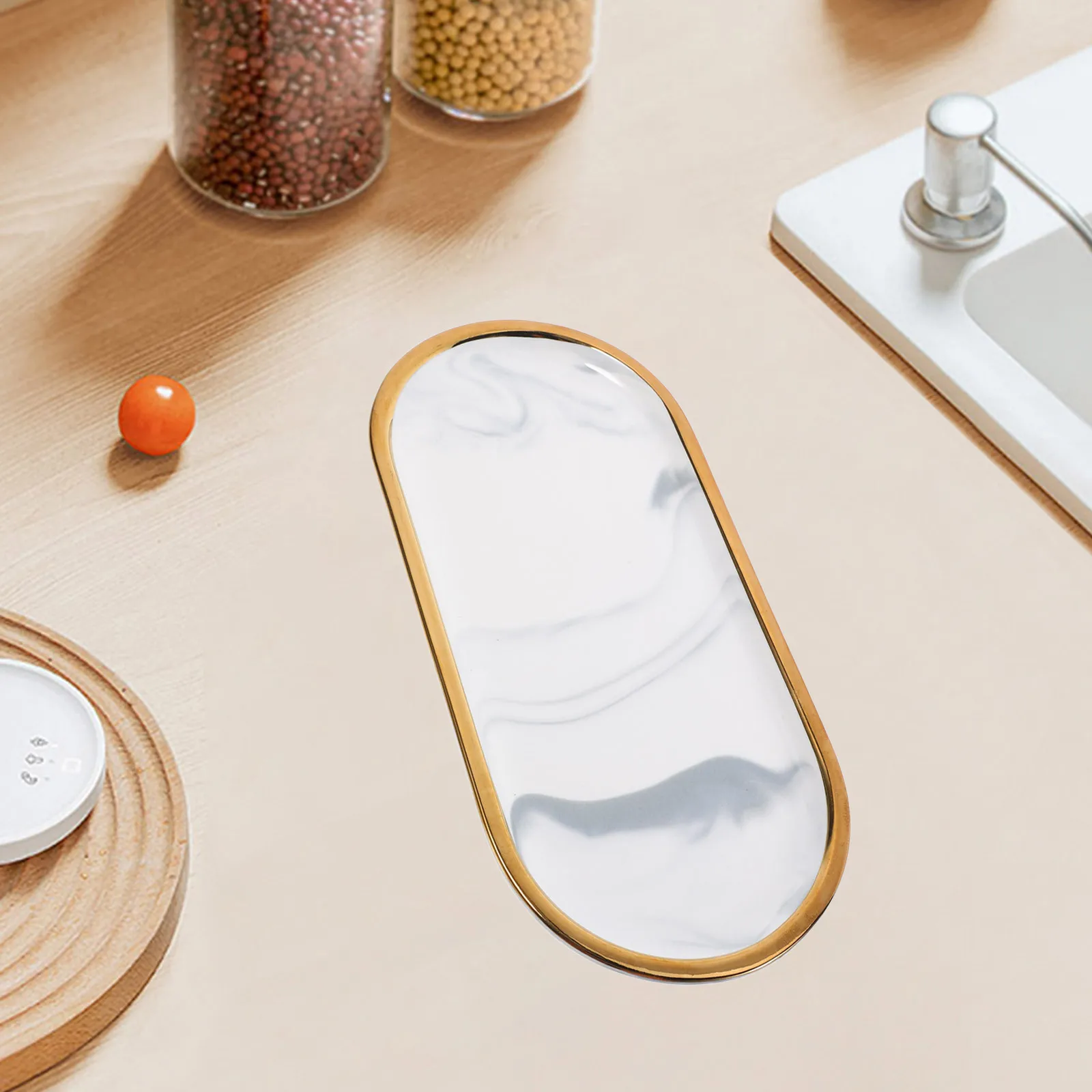 Marble Pattern Ceramic Bathroom Organizer Tray Vanity Counter Tray Holder Jewelry Dish Towel Perfume Marble Cake Plate