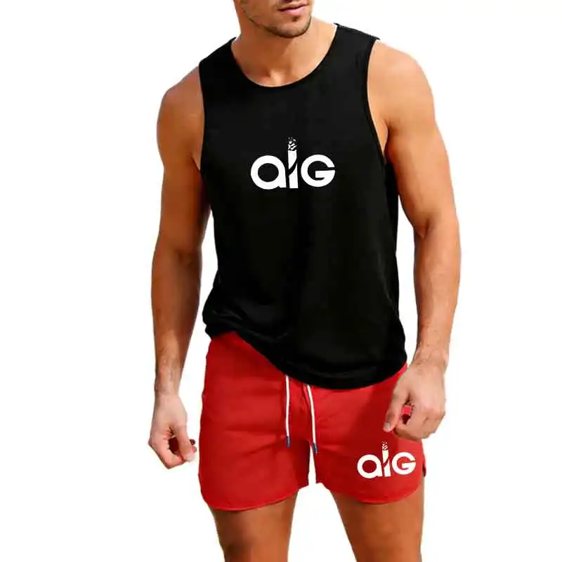 

Men Mesh Vest and Quick Dry Shorts 2 Piece Sports Set Letter Print European Size Summer Beach Training Jogging Activewear Outfit