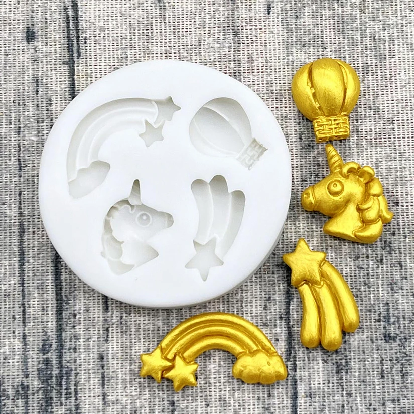 Unicorn Meteor Rainbow Hot Air Balloon Silicone Sugarcraft Mold Chocolate Cupcake Baking Mold Fondant Cake Decorating Tools