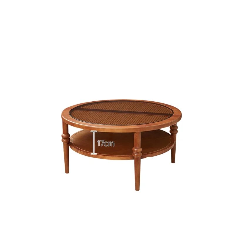 LH solid wood coffee table rattan round living room home brown glass modern simple