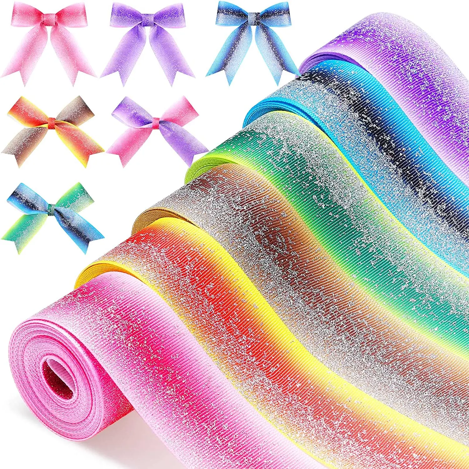 5 Yards/Roll 38mm 75mm Glitter Fabric Grosgrain Ribbon for DIY Hair Bowknot Dressing Arts Sewing Birthday Party Decoration