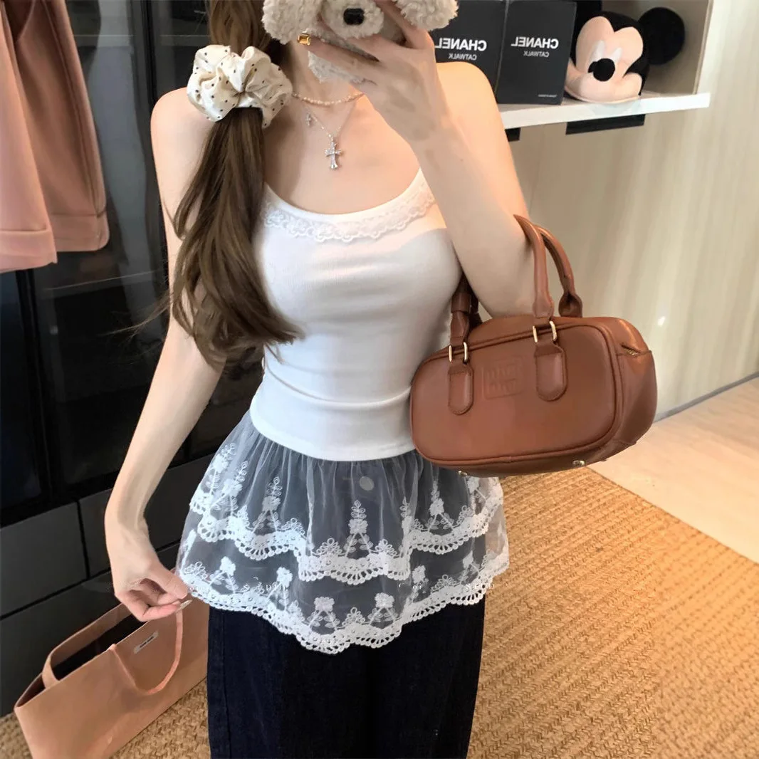 

Pure Desire Lace Splice Strap Vest Women's Chest Pad Spicy New Inner Slim No Sve Top Cotton 00% Slim Fit Sle
