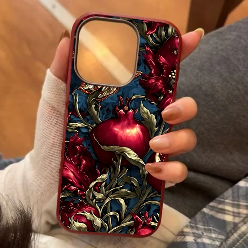 خمر الرمان بولي TPU الفن جراب هاتف آيفون 17 16 11 13 12 14 15 برو ماكس XS X XR 7 8 زائد 16E 16 17 برو الجمالية غطاء