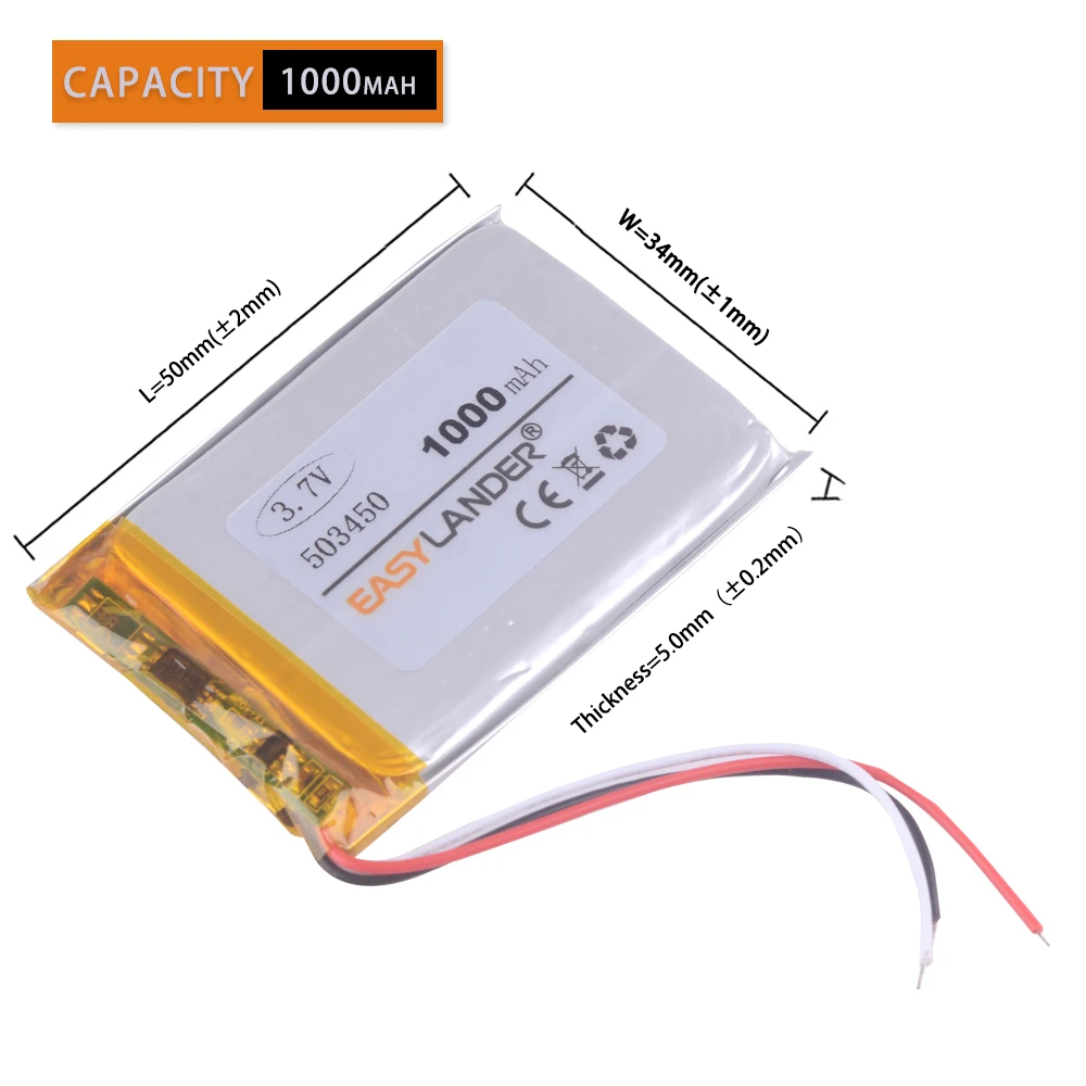 3Lines 1000 mAh 3.7V Polymer Lithium Rechargeable Battery Li-ion Battery 503450 543450 523450 for Smart Phone DVD MP3 MP4