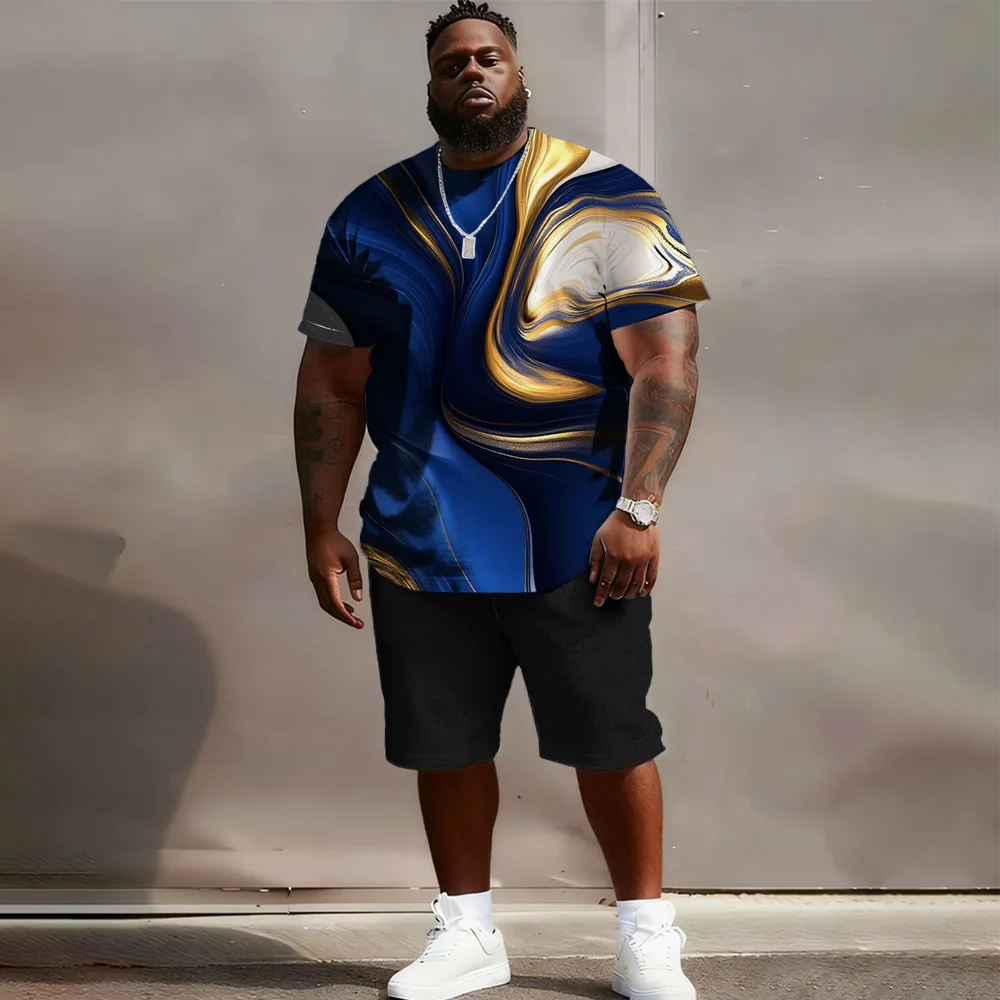 

S-9xl plus size Big & Tall Short Sleeve Set with Iridescent Flair - Lightweight Cotton Blend, Minimalist Rainbow Sheen,