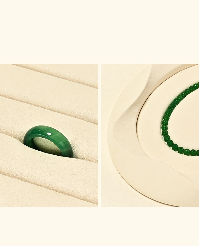 Oirlv Beige Samt-Schmuckdisplay-Set, elliptisch geformte Ring- und Armbandablage, Organizer-Ständer für den Edelstein-Einzelhandel – Detail 9