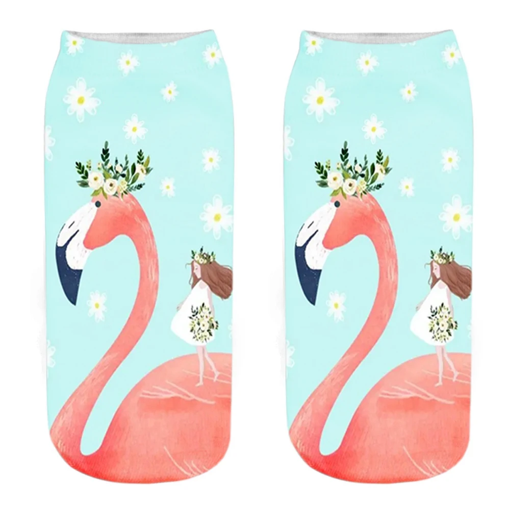 Calcetines divertidos con estampado de flamencos en 3D para niñas, bonitos calcetines tobilleros coloridos, regalo novedoso, envío directo