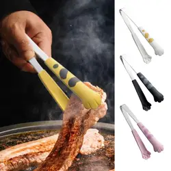 Cat Paw Tongs Cat Paw Shape Food Tong Stainless Steel Barbecue Tongs Silicone Cooking Tongs Small Cat Paw Heat Resistant Tongs