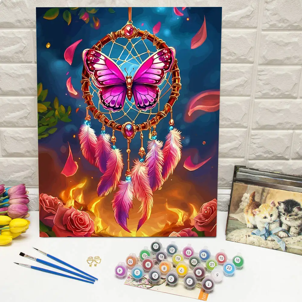 لوحة زيتية بالأرقام منظر طبيعي جبلي DIY لوحة رقمية لشجرة المنزل مشهد صورة فنية على قماش هدية مرسومة يدويًا #3