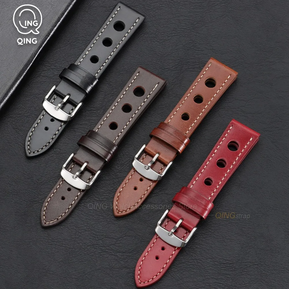 20mm 22mm Universal Bracelet for Seiko for Rolex for Omega Leather Watch Straps Breathable Oil Wax Cowhide Watchband Accessories