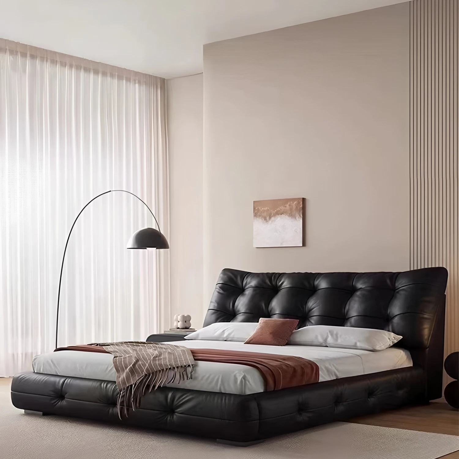 

#High-End Modern Italian Luxury Design Velvet Black Upholstered Leather Bed Frame Furniture King Size Bed Sets