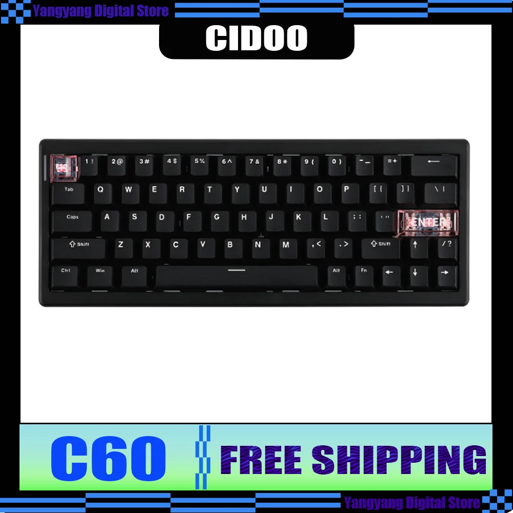 CIDOO C60 HE, 63-клавишная компактная раскладка, проводная игровая клавиатура с возможностью горячей замены и магнитным переключателем с эффектом Холла, RGB-подсветка, частота заката 8K