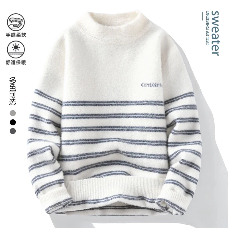 

Men's Loose stripe printing Pullover Men wool pullovers Thick Warm Comfortable High Quality Sweaters Brand Clothing Male Slim