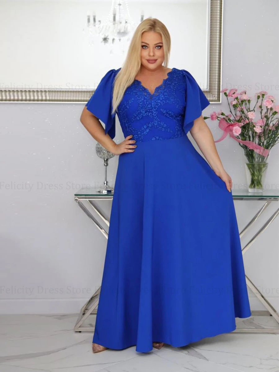 Elegante Plus Size Mutter der Braut Kleid A-Linie V-Ausschnitt Hochzeits gast Kleider Spitze Applikationen boden lange Abendkleider