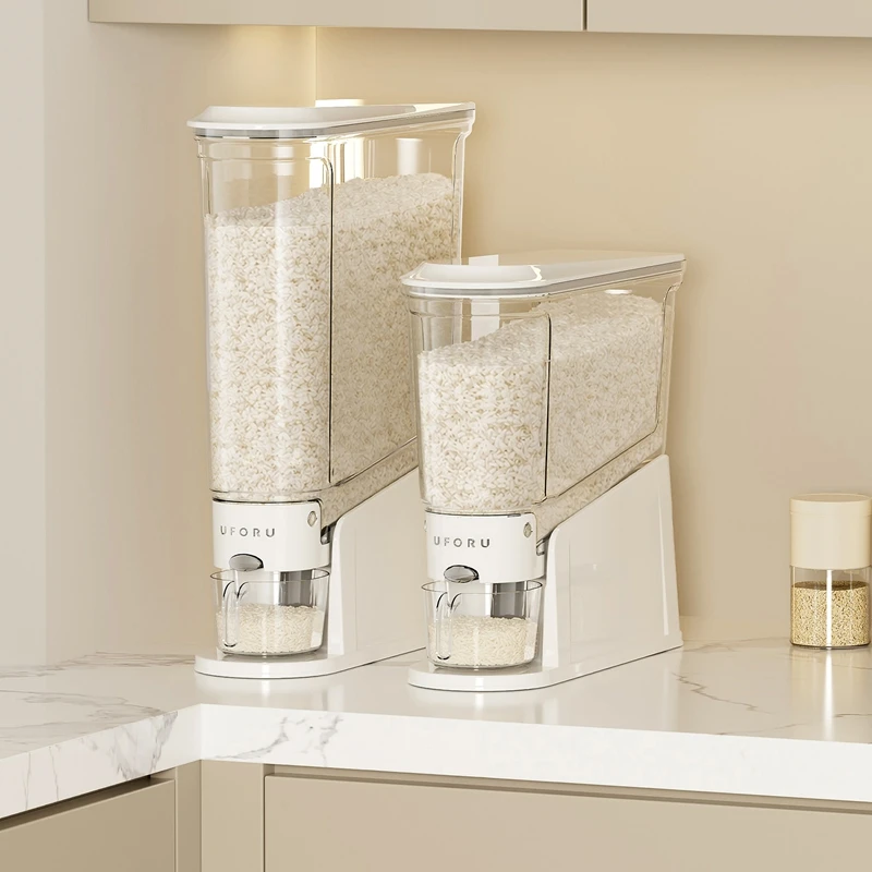 UFORU Press-Type Rice Storage Container, Large Capacity Airtight Moisture-Proof Transparent Grain Storage Bucket