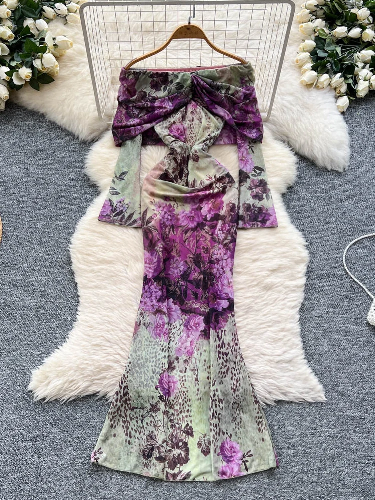 Ele High Waist A-Line Dr One oulder Long Sve Printed Wrap Bodycon Dr Korean Sle Commute Summer Faion