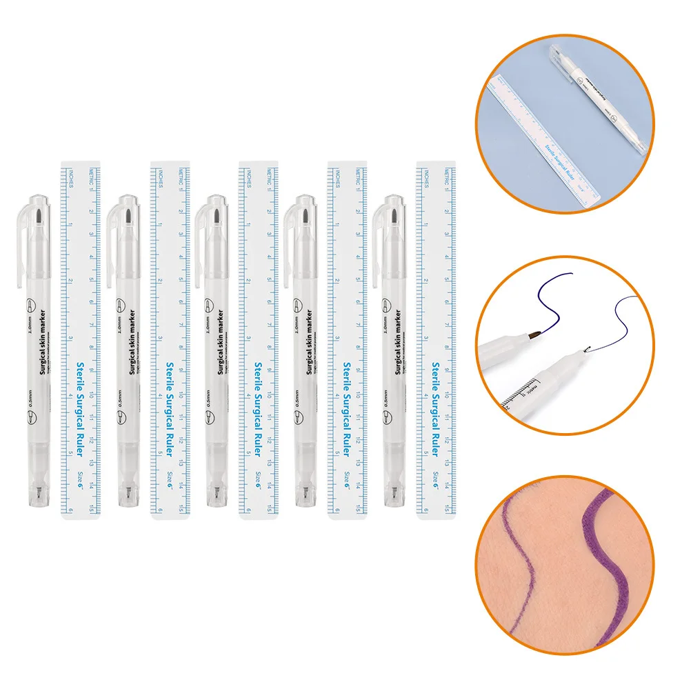 5 مجموعات من أقلام الحواجب ذات الأطراف المزدوجة لوازم الوشم أقلام مكياج دقيقة لمسطرة الوجه