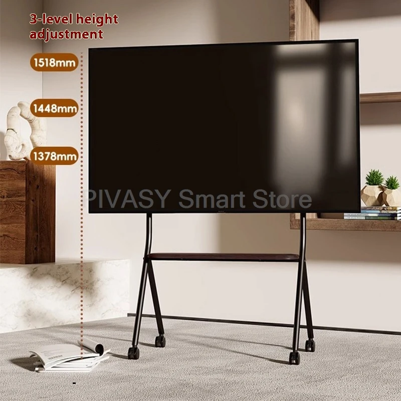 Stylish TV Mount on Wheels Movable Floor Stand with Storage Shelf 360° Swivel 50-80kg Load Capacity TV Cart for Home & Studio